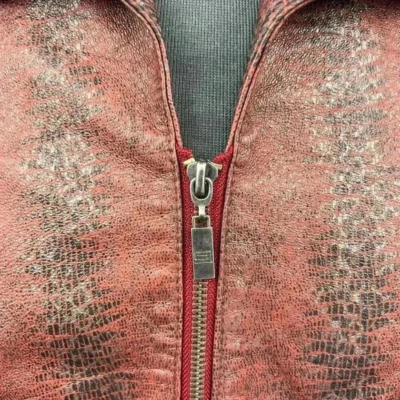 Guillaume Burgundy Snake-Print Genuine Leather‎ Jacket Medium Zip Pockets - Picture 7 of 14